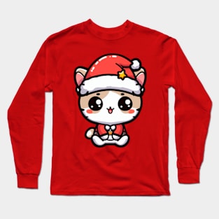 Cute Kawaii cat Christmas, Santa hat Long Sleeve T-Shirt